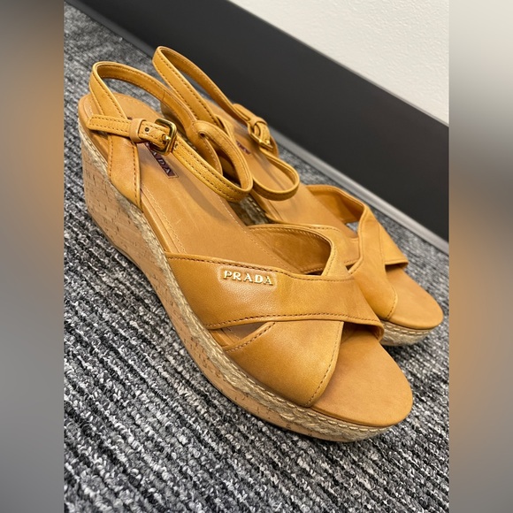 prada leather cross cork wedges - Picture 3 of 5